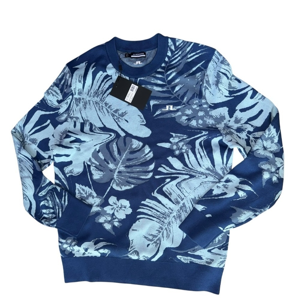 New J. Lindeberg Men’s Percy Hibiscus Blue Sweater Large - Picture 5 of 11